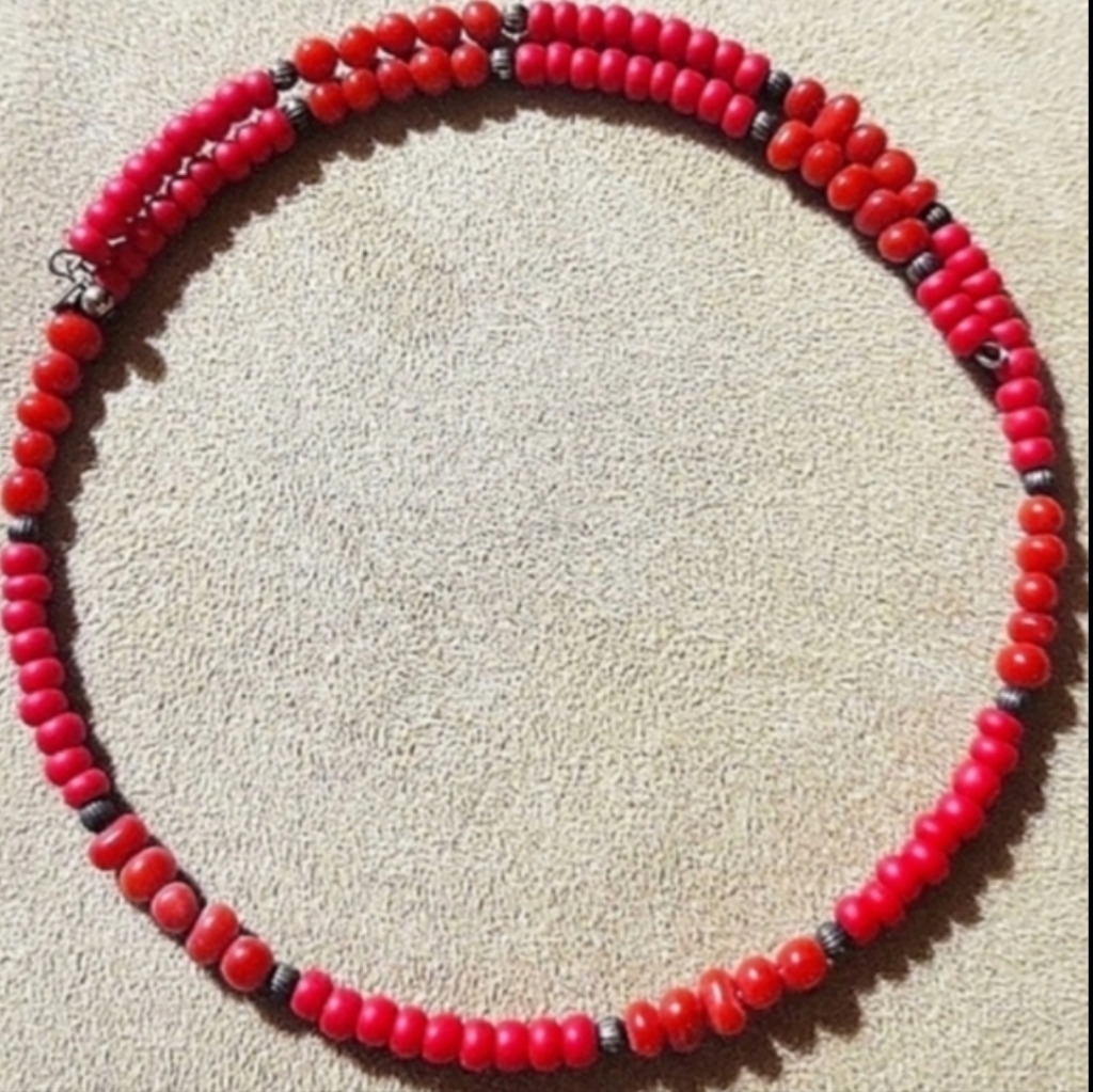 Retired Silpada Sterling Red Flexible Bamboo Coral Choker Necklace N1082 59$